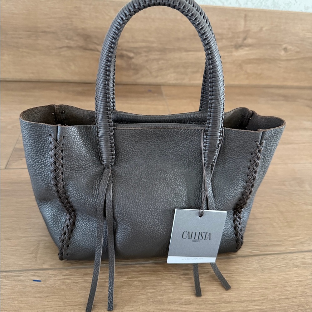 Brown Grained Mini Leather Tote Bag